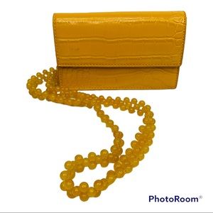 SHINE-Tae Yellow Vegan Crocodile Embossed Pattern Beaded Chain Crossbo…